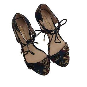 Antonio Melani Heels Navy Blue Floral Leather Strappy Open Toe Womens Size 6